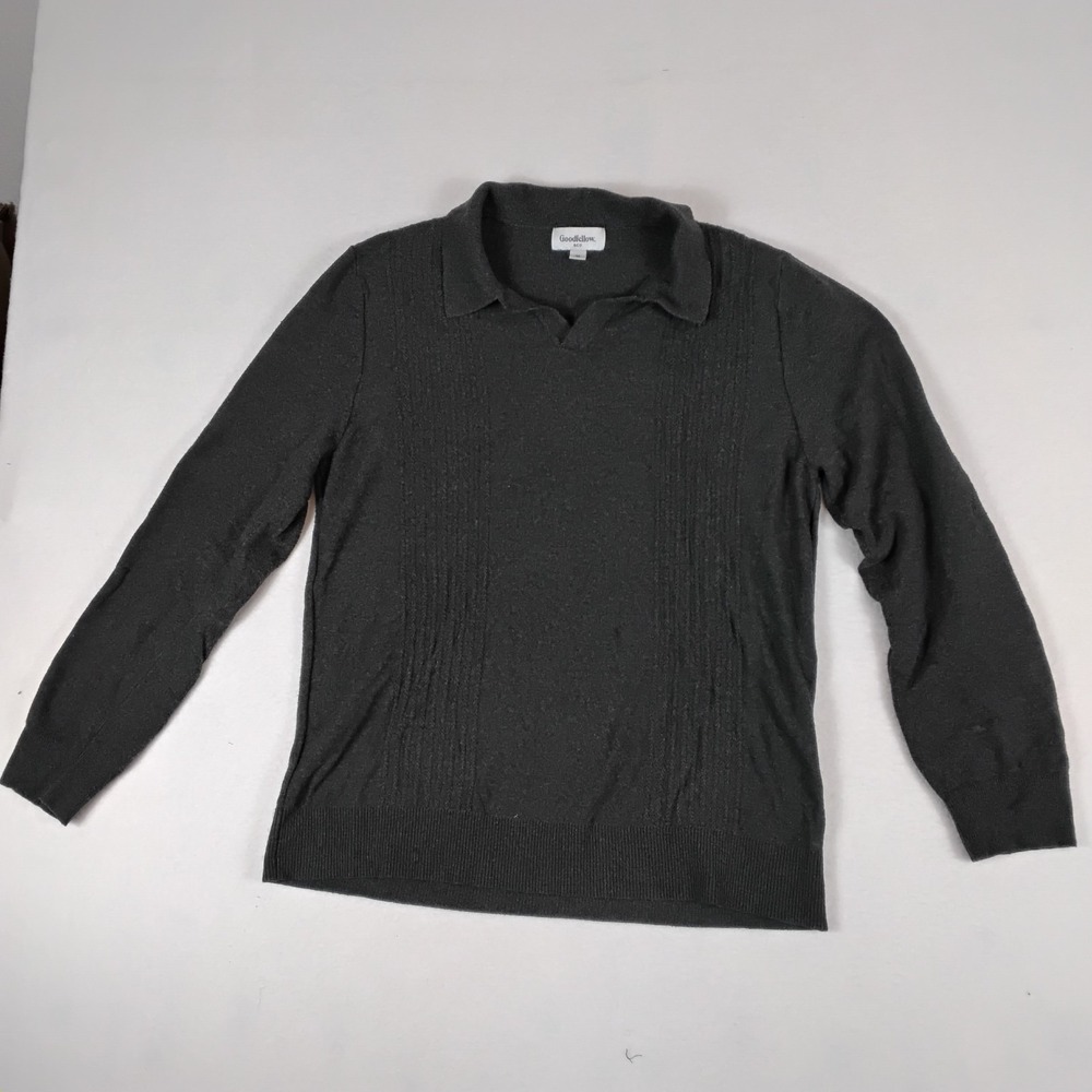 Goodfellow & Co Mens Charcoal Gray Long Sleeve Sweater Polo Ribbed Knit Small